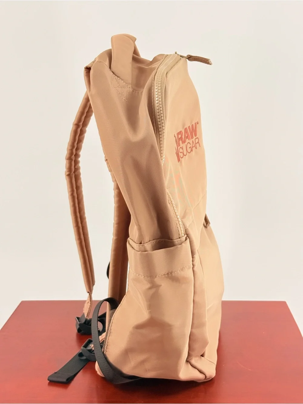 Sugar Beige Raw logo Nylon Backpack for Men